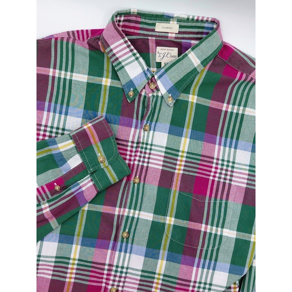 J Crew Indian Madras Button Down Classic Fit Shirt Men's XL Plaid Preppy Pocket